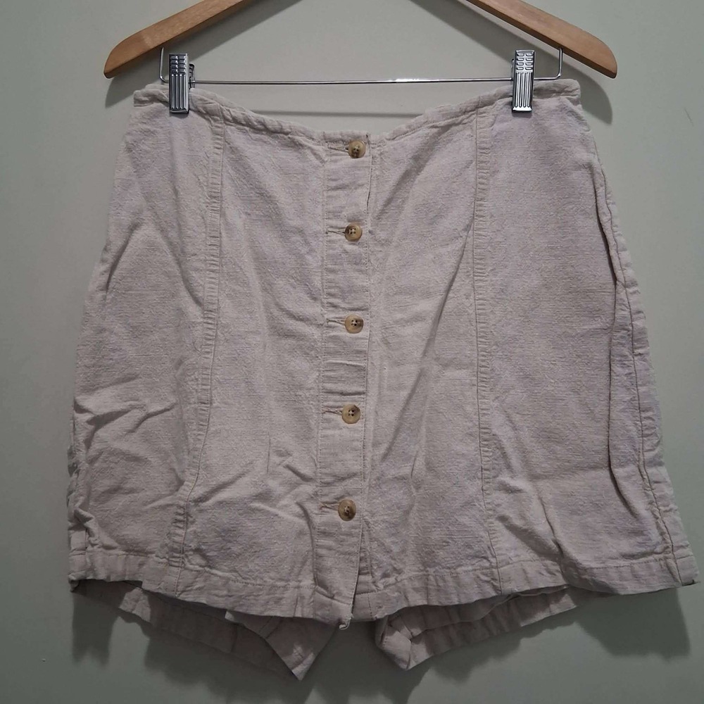 Y2K Linen Cotton Button Front Skort Oatmeal Beige High Rise Women's 14‎ Cherokee